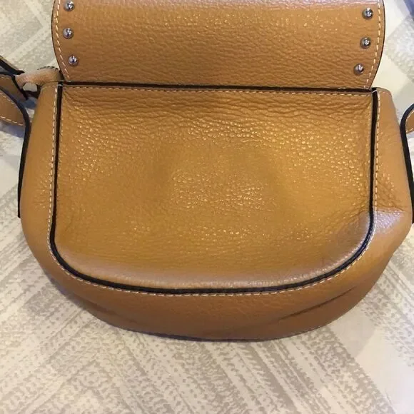 Mario Valentino Tan Small Satchel Crossbody Bag Silver Grommets Adjustable Strap - Picture 8 of 8